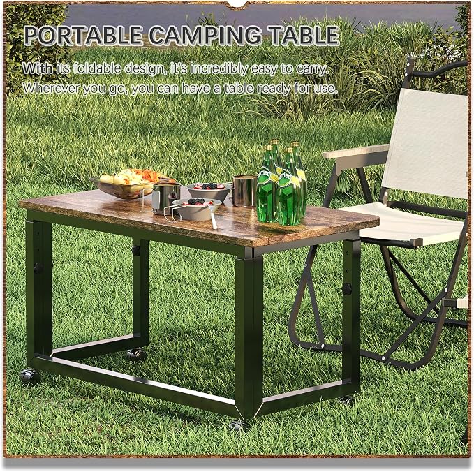 4NM No Tool Assembly 31.5" Small Desk, Folding Portable Desk with Wheels, Adjustable Height Foldable Computer Home Office Desks, Collapsible Study Writing Table for Space Saving Bedroom - Rustic Brown - Image 8