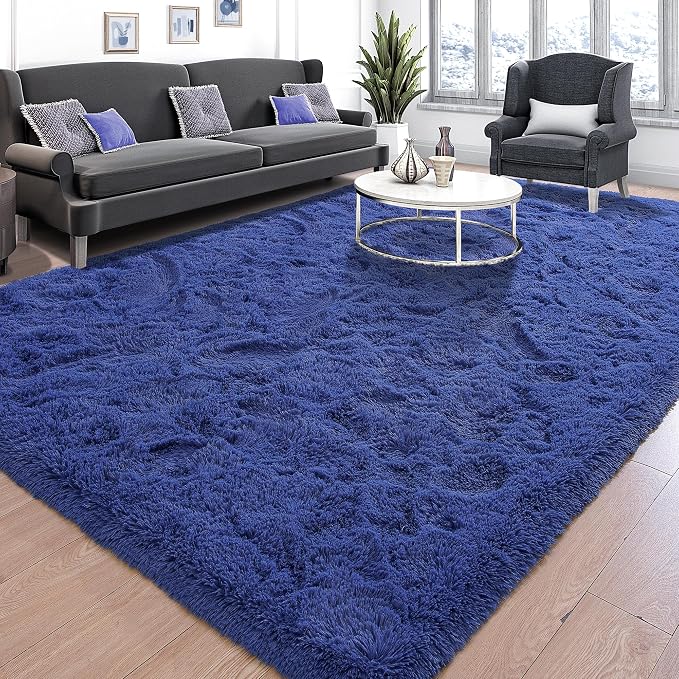 Tepook Fluffy Large Rugs for Living Room, Shag Area Rug 6x9 Soft Carpet for Bedroom, Modern Shaggy Rug for Kids Boys Girls, Plush Indoor Nursery Home Decor Rug with Non-Slip Bottom, Navy, 6 X 9 Feet - Image 2