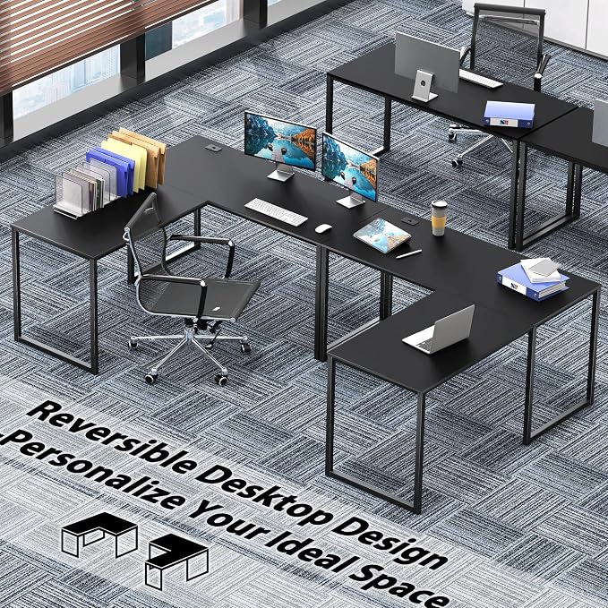 SHW Mission 55 x 60 L-Shape Home Office Computer Desk, Black | Reversible Desktop Design - Image 2