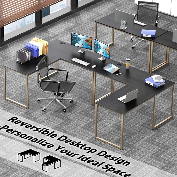 SHW Mission 55 x 60 L-Shape Home Office Computer Desk, Espresso | Reversible Desktop Design - Image 2