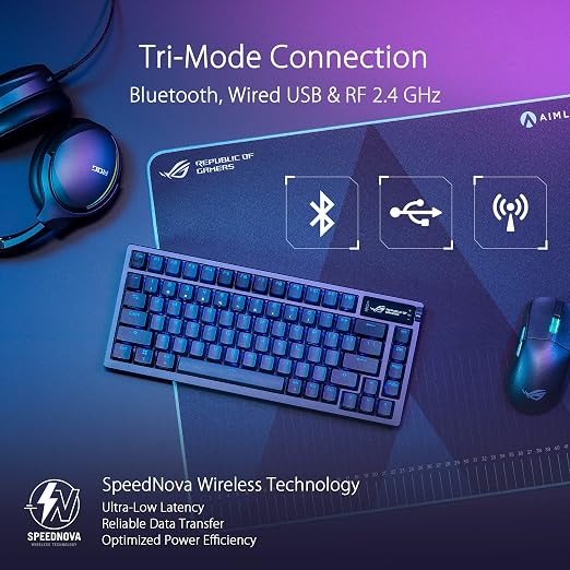 ASUS ROG Azoth Wireless Mechanical Gaming Keyboard – 75% TKL, Tri-Mode Connectivity, Hot Swappable Pre-lubed ROG NX Storm Clicky Switches, PBT Keycaps, RGB, OLED Display, PC/Mac Support - Black - Image 3