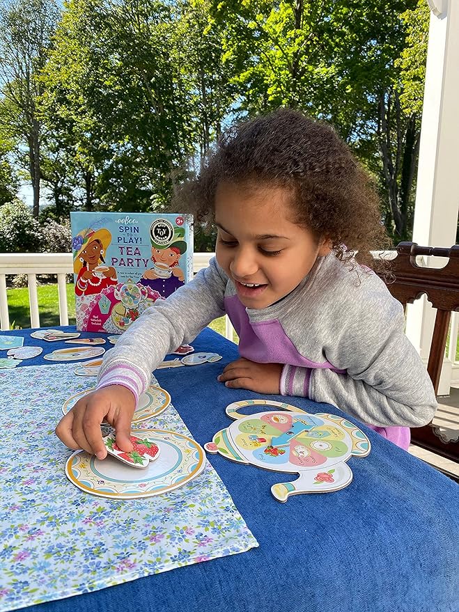 eeBoo Tea Party Spinner Game, Social Skills Game, Ages 3+, 2-4 Players | Develops patience & social skills through imaginative play. Includes spinner, food pieces & fabric tablecloth. 15-30 min game - Image 2