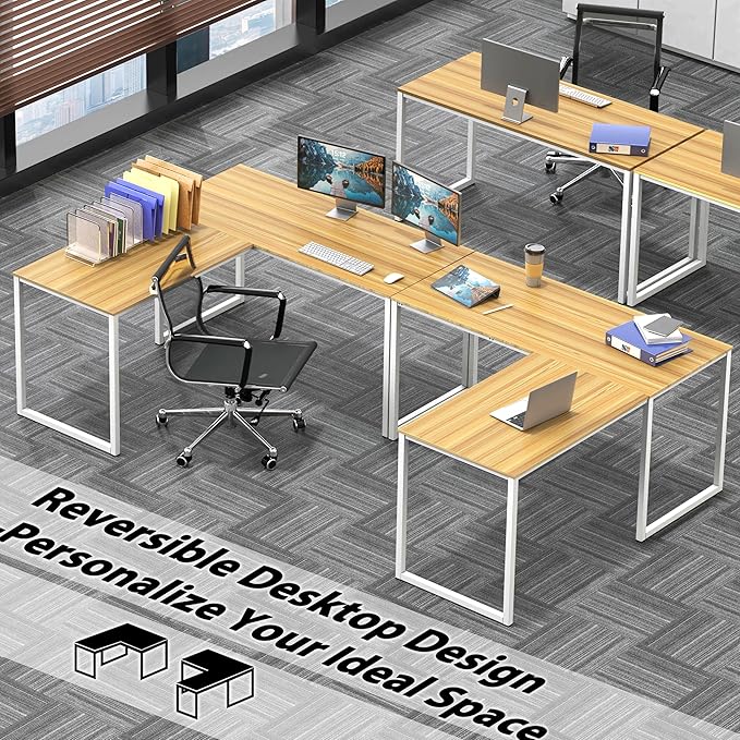 SHW Mission 48 x 48 L-Shape Home Office Computer Desk, Oak | Reversible Desktop Design - Image 2